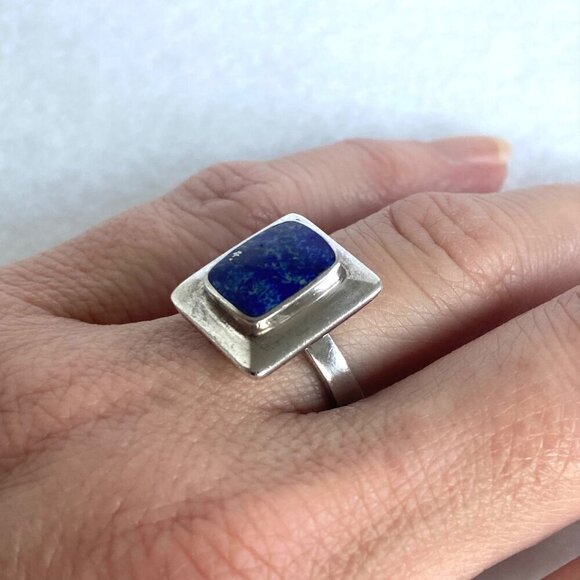 Sterling Silver 925 Signed Boma Bezel Set Rectangular Lapis Lazuli Ring Sz 5.75 - Picture 3 of 16